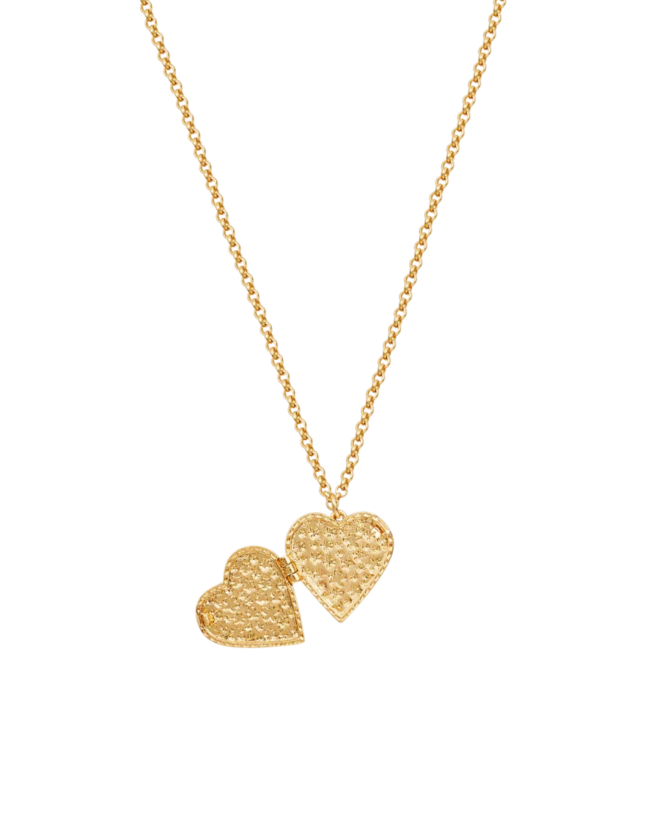 Gold Forget Me Not Heart Locket Necklace - Image 3