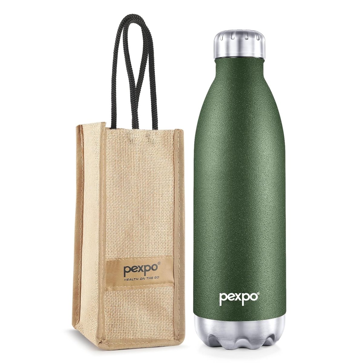 Pexpo Electro 1750ml Water Bottle | Hot & Cold Flask with Jute Bag | Military Green | - Image 2