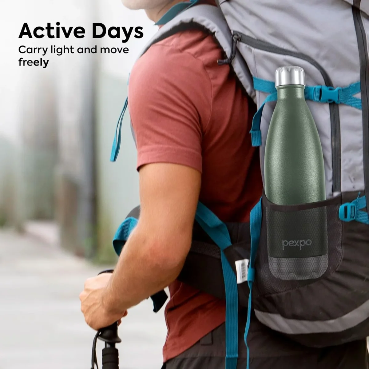 Pexpo Electro 1750ml Water Bottle | Hot & Cold Flask with Jute Bag | Military Green | - Image 6